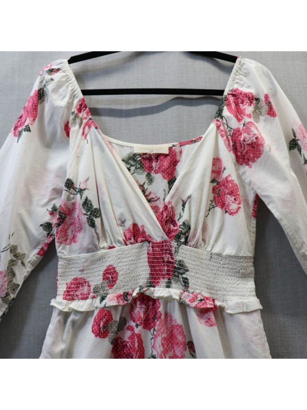 LoveShackFancy Firefly Dress Paradise Pink Floral Smocked Midi S/M Cotton V-Neck - Picture 5 of 16